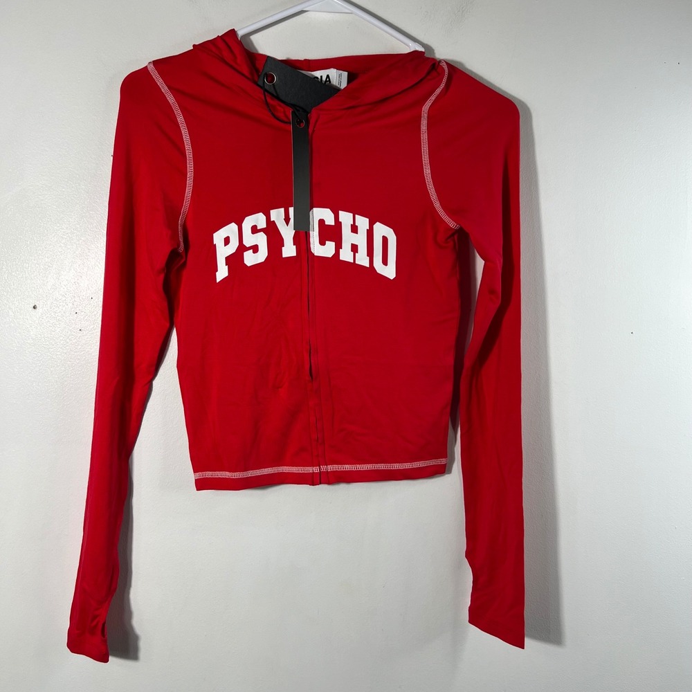 i am Gia Blare Zip Hoodie Red Psycho XS NWT Viscose Elastane